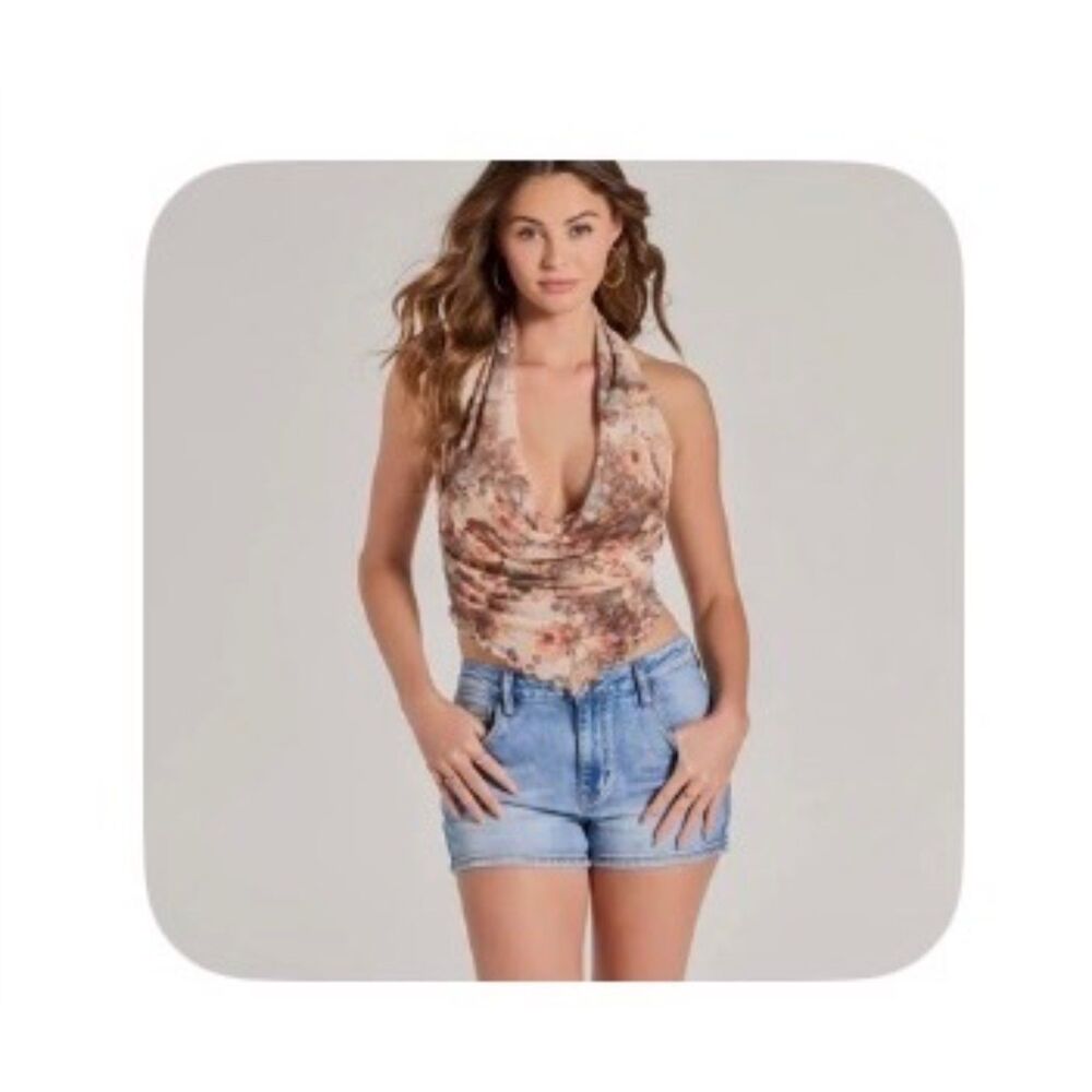 Windsor Multicolor Floral Mesh Halter Top